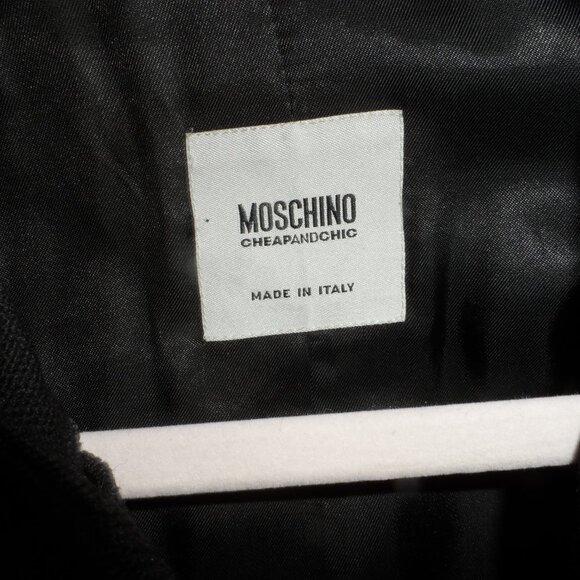 Moschino Cheapandchic Black 100% Virgin Wool Front Button Belted Coat Size US 6 - Picture 12 of 16